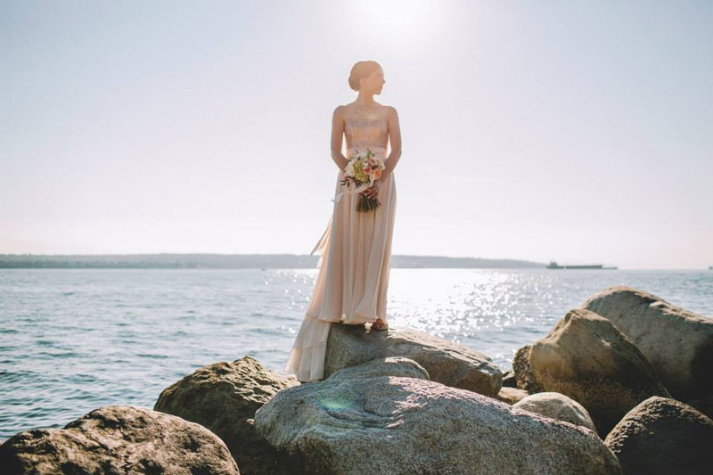 Real-Bride-Ocean-Truvelle-Rochelle-wedding-dress-sunshine-beach-outdoor-photography-vancouver