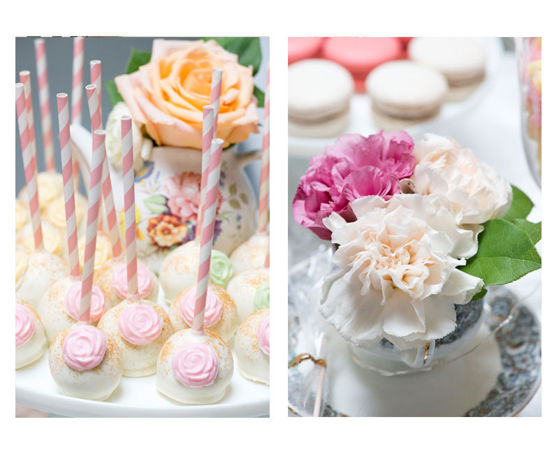 French vanilla cake pops pink rosette flowers teacup flowers pinks