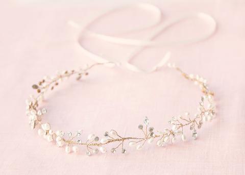 Delicate Pearl & Crystal Hair Vine (Gold)