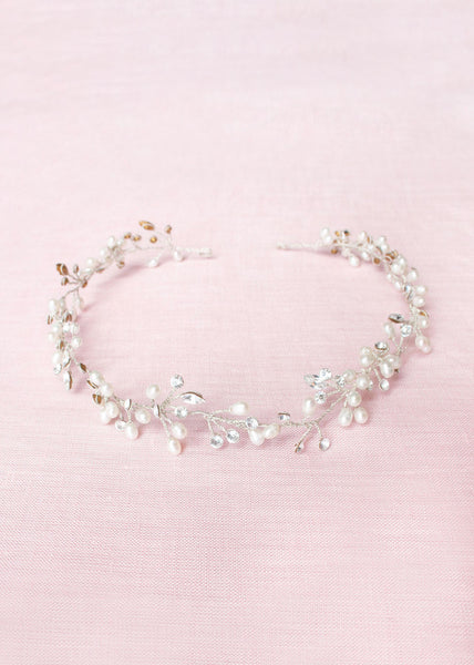 Delicate Pearl & Crystal Hair Vine (Silver)