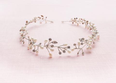 Delicate Pearl & Crystal Hair Vine (Silver)