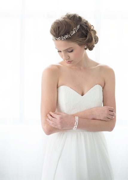 double strand pearl and swarovski crystal bracelet