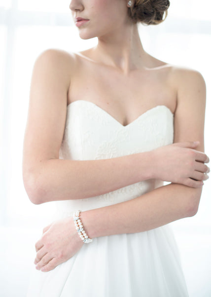 double strand pearl and swarovski crystal bracelet