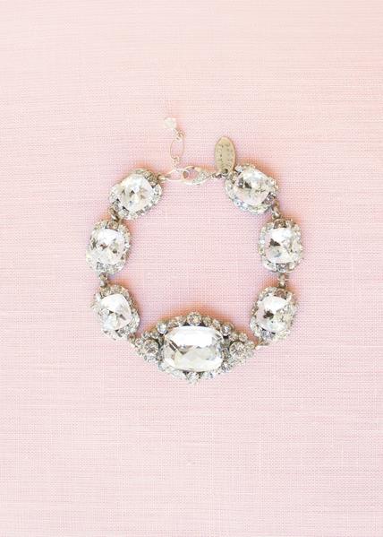 crystal vintage-inspired bridal bracelet with art deco brooch accents