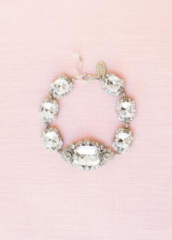 crystal vintage-inspired bridal bracelet with art deco brooch accents