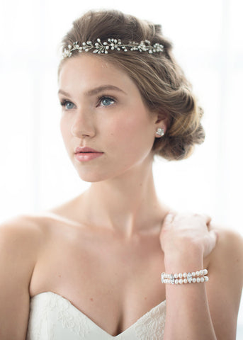 Delicate Pearl & Crystal Hair Vine (Silver)