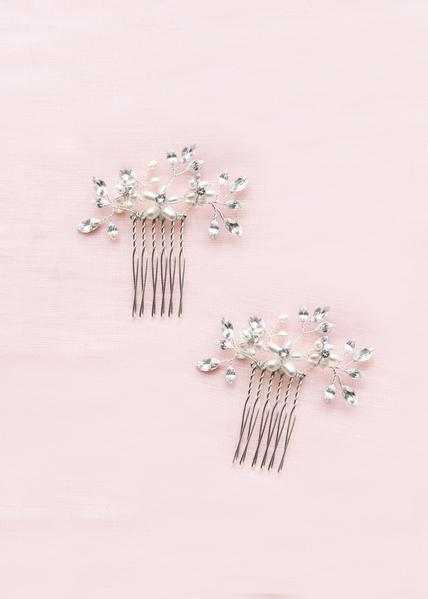 Delicate Pearl & Crystal Combs (Silver)