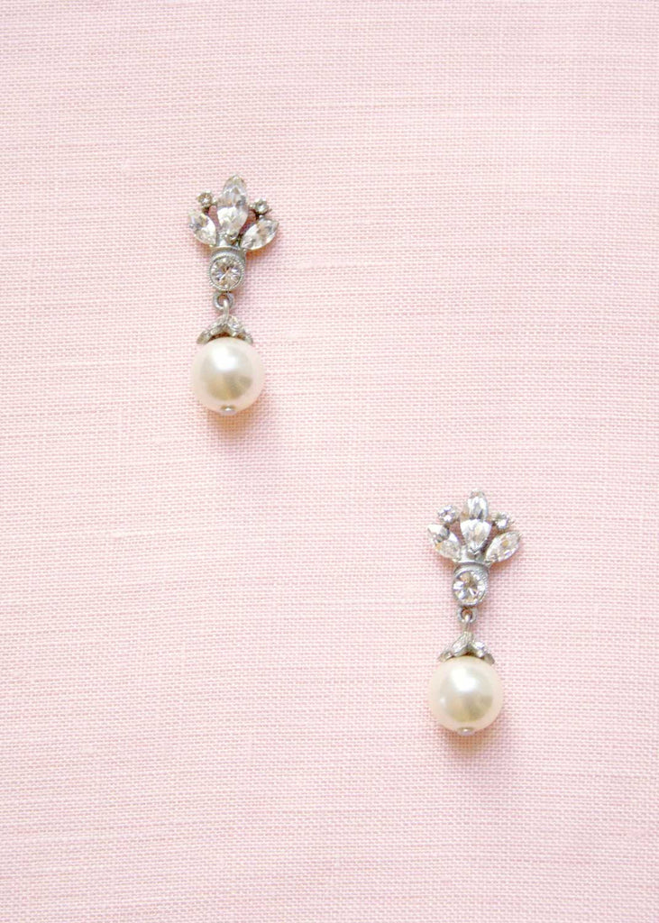 ben-amun floral crystal & pearl small drop earrings
