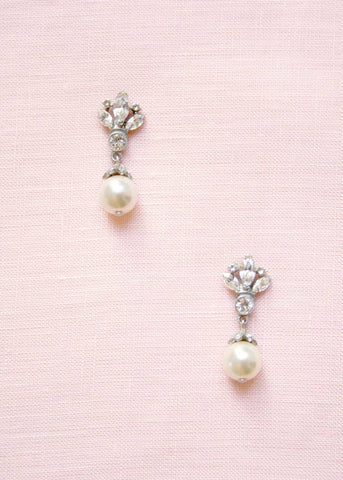 Floral Crystal & Pearl Drop Earrings