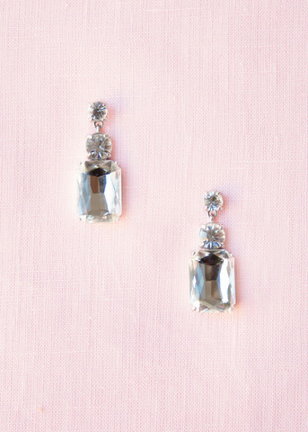 drop earrings with a dramatic square baguette and round crystals